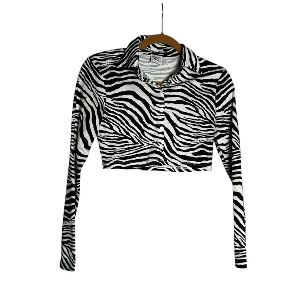 Princess Polly Zebra Striped Long Sleeve Button Up Cropped Shirt Size 4